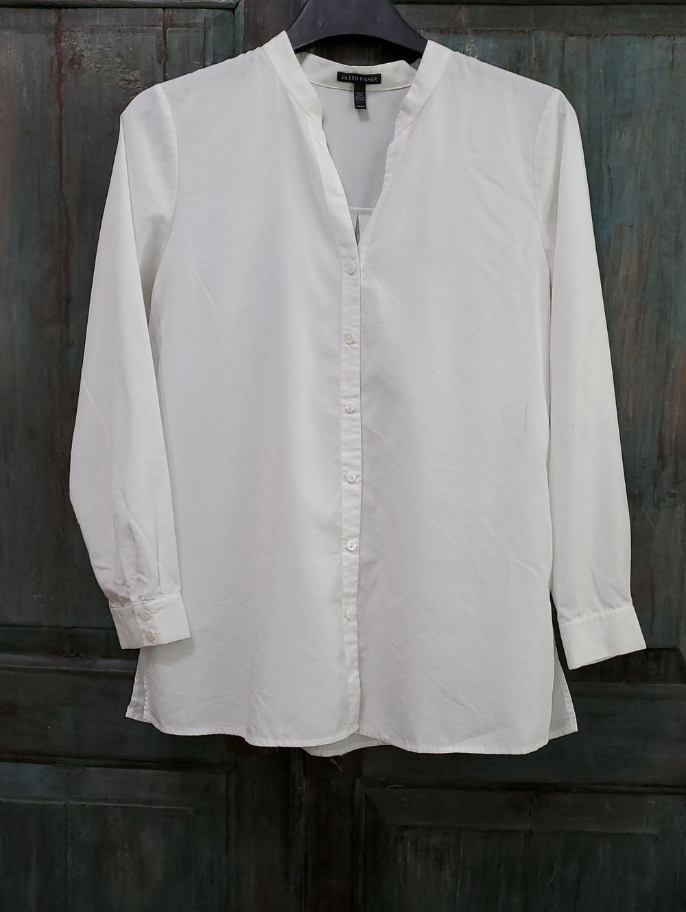 Eileen Fisher Mandarin Collar Long Sleeves Shirt in White, Size Medium,  NWOT